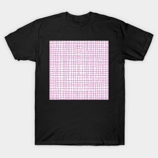 Vibrant deep pink and white organic textured check pattern T-Shirt